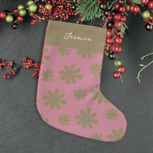 Petite Chaussette De Noël Retro Chic les années 70 80s Rose et or Floral