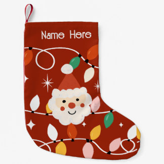 Petite Chaussette De Noël Retro Cute Père Noël avec Fairy Lights Red