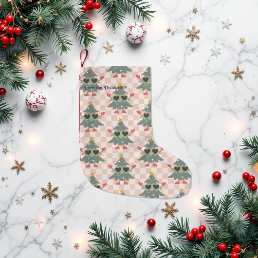 Petite Chaussette De Noël Retro En vichy sapin de Noël personnalisé