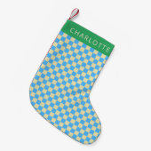 Petite Chaussette De Noël Retro esthétique Checkerboard bleu Personnalisé (Devant (Accrochage))
