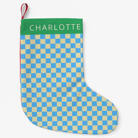 Petite Chaussette De Noël Retro esthétique Checkerboard bleu Personnalisé (Devant)