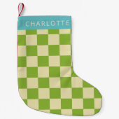 Petite Chaussette De Noël Retro esthétique Checkerboard Vert Personnalisé (Devant)