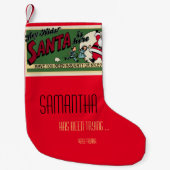Petite Chaussette De Noël Retro Funny "Naughty or Nice" Père Noël Monogramme (Devant)