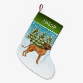Petite Chaussette De Noël Rhodesian Ridgeback Avec Nom Snowy Winter Forest (Devant (Accrochage))