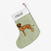 Petite Chaussette De Noël Rhodesian Ridgeback Chien Brown Avec Nom Vert (Dos (Accrochage))