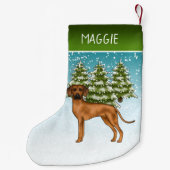 Petite Chaussette De Noël Ridgerhien de Rhodésie nommé Neige Forêt d'Hiver (Dos)