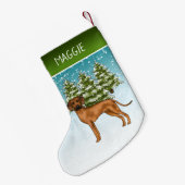 Petite Chaussette De Noël Ridgerhien de Rhodésie nommé Neige Forêt d'Hiver (Dos (Accrochage))