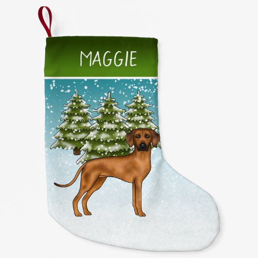 Petite Chaussette De Noël Ridgerhien de Rhodésie nommé Neige Forêt d'Hiver (Devant)