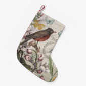 Petite Chaussette De Noël Robin Elegant Bird Butterfly French Art (Devant (Accrochage))