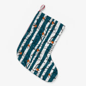 Petite Chaussette De Noël Robins européens sur bouleau d'argent dans la neig (Devant (Accrochage))