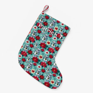 Petite Chaussette De Noël Robots de Noël Rétro et Poinsettias