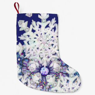 Petite Chaussette De Noël Rosace bleue et flocon de neige
