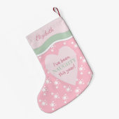 Petite Chaussette De Noël Rose et vert avec étoiles et nom (Dos (Accrochage))