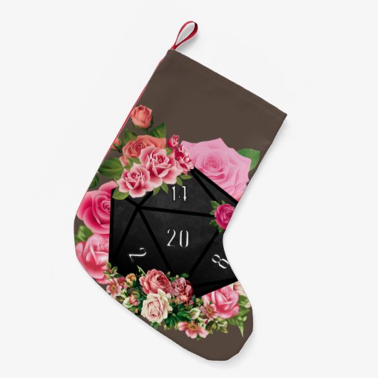 Petite Chaussette De Noël Rose Floral D20 Tabletop Dice RPG (Devant (Accrochage))