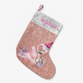 Petite Chaussette De Noël Rose Parties scintillant or Flamant rose personnal (Devant (Accrochage))