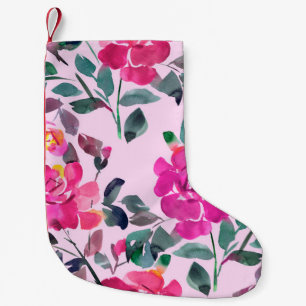 Petite Chaussette De Noël Roses opulents à l'aquarelle dessinée à la main. M