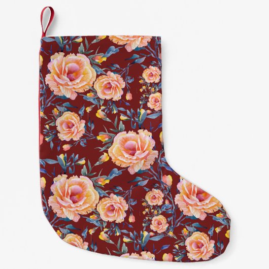 Petite Chaussette De Noël Roses, sans soudure, motif arrière - plan rouge (Devant)