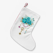 Petite Chaussette De Noël Roses Turquoise avec Clés (Devant (Accrochage))