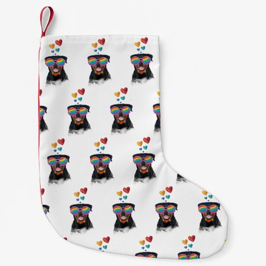 Petite Chaussette De Noël Rottweiler Chien avec Coeurs Saint-Valentin (Devant)