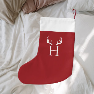 Petite Chaussette De Noël Rouge blanc monogramme moderne bois