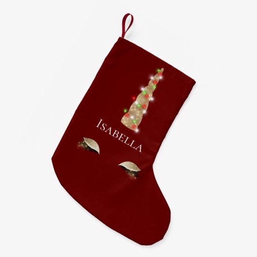 Petite Chaussette De Noël Rouge éperon or glam Unicorne lumières (Devant (Accrochage))