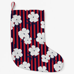 Petite Chaussette De Noël Rouge et bleu Floral botanique sans couture motif