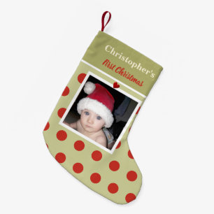Petite Chaussette De Noël Rouge et vert avec photo et nom d'abord