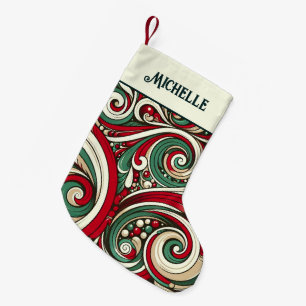 Petite Chaussette De Noël Rouge et Vert Personnalisé Tourbillons
