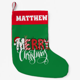 Petite Chaussette De Noël Rouge et vert rétro joyeux noël