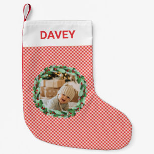 Petite Chaussette De Noël Rouge Gingham Intemporel Farmhouse Photo Personnal
