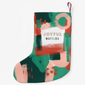 Petite Chaussette De Noël Rouge graphique abstrait moderne, rose + joyeux (Dos)
