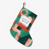 Petite Chaussette De Noël Rouge graphique abstrait moderne, rose + joyeux (Devant (Accrochage))