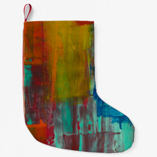 PETITE CHAUSSETTE DE NOËL ROUGE JAUNE BLEU ET BLANC PEINTURE ABSTRAITE