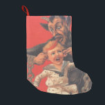 Petite Chaussette De Noël Rouge Krampus tirant les oreilles des garçons<br><div class="desc">Vintage impression de Noël Krampus</div>