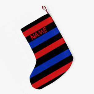 Petite Chaussette De Noël Rouge, noir et bleu Stripes Noël Stocker