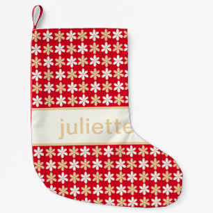PETITE CHAUSSETTE DE NOËL ROUGE OR XMAS FLEURS PETITES IMPRIMER MOTIF PERSON