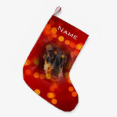 Petite Chaussette De Noël Rouge personnalisé avec lampes jaunes photo bas (Devant (Accrochage))