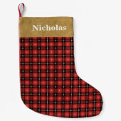 Petite Chaussette De Noël Rouge rustique, Noir Lumberjack Plaid - Nom (Devant)