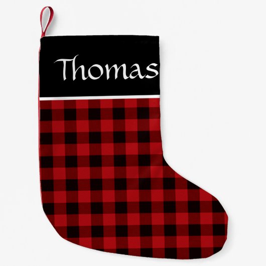 Petite Chaussette De Noël Rouge rustique, plaid de buffle noir (Devant)