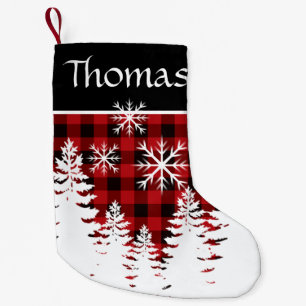 Petite Chaussette De Noël Rouge rustique, plaid de buffle noir