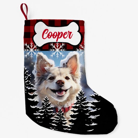 Petite Chaussette De Noël Rouge rustique, plaid de buffle noir (Devant)