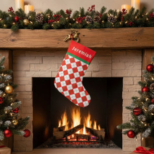 Petite Chaussette De Noël Rouge Vert Blanc Argyll Monogrammé