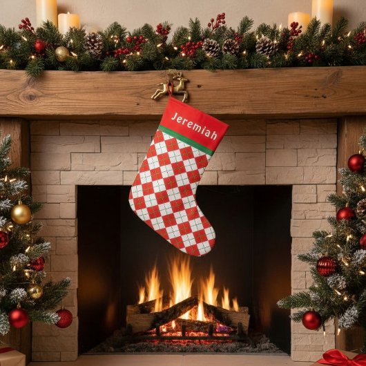 Petite Chaussette De Noël Rouge Vert Blanc Argyll Monogrammé