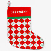 Petite Chaussette De Noël Rouge Vert Blanc Argyll Monogrammé (Devant)