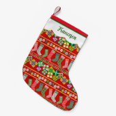 Petite Chaussette De Noël Rouge vert traditionnel Noël Motif géométrique (Devant (Accrochage))