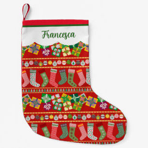 Petite Chaussette De Noël Rouge vert traditionnel Noël Motif géométrique