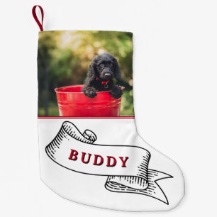 Petite Chaussette De Noël Ruban photo et nom du chien de fête