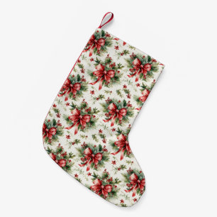 Petite Chaussette De Noël Rubans rouges et feuilles de houx
