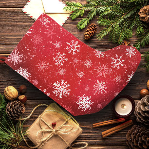 Petite Chaussette De Noël Ruby Rouge Festif Noël Flocons de Neige Blancs