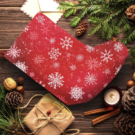 Petite Chaussette De Noël Ruby Rouge Festif Noël Flocons de Neige Blancs